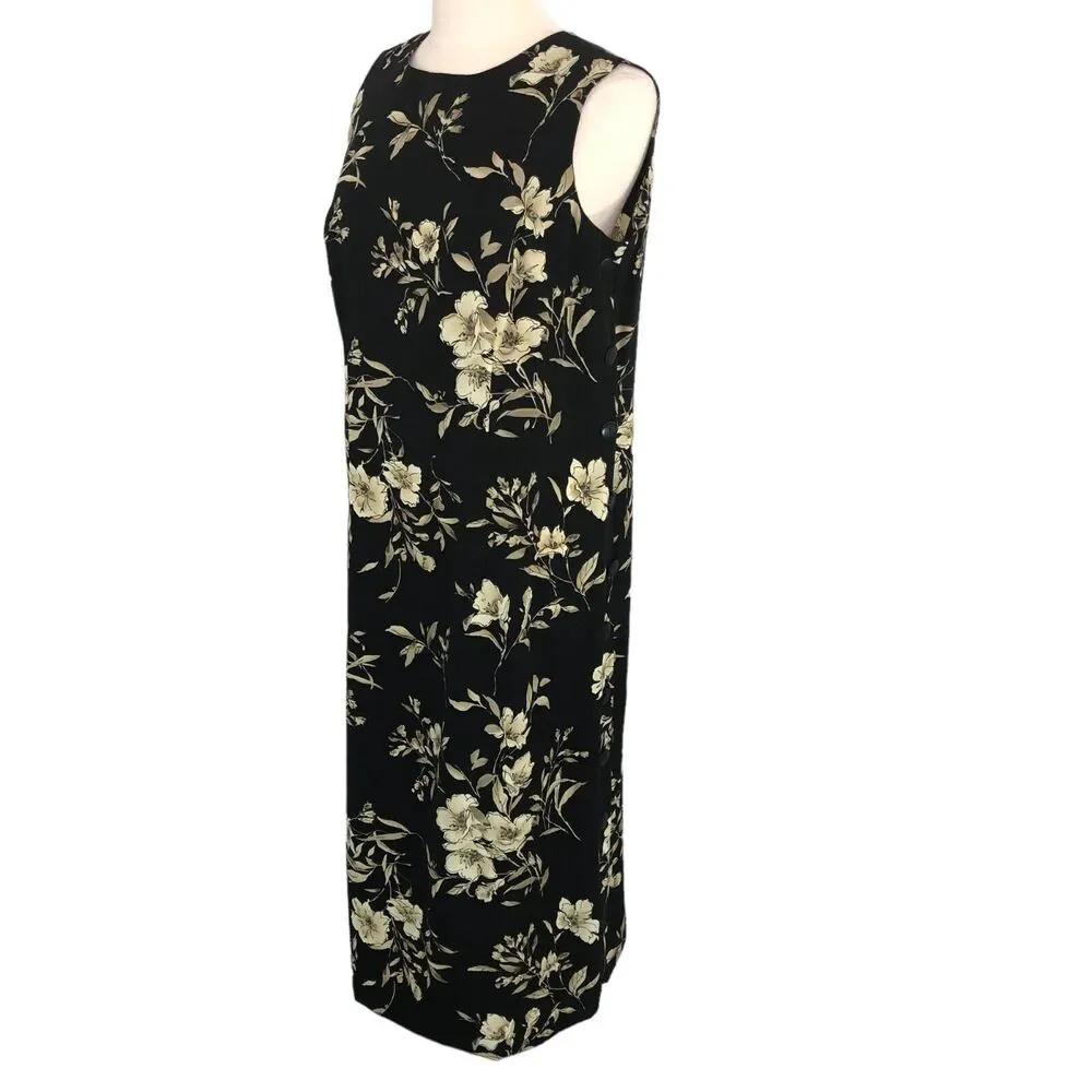 R&K Originals Career Maxi Shift Dress Jewel Neck Sleeveless Size 14W Vintage